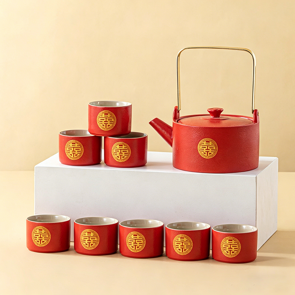Double Happiness Ceramic Wedding Tea Set