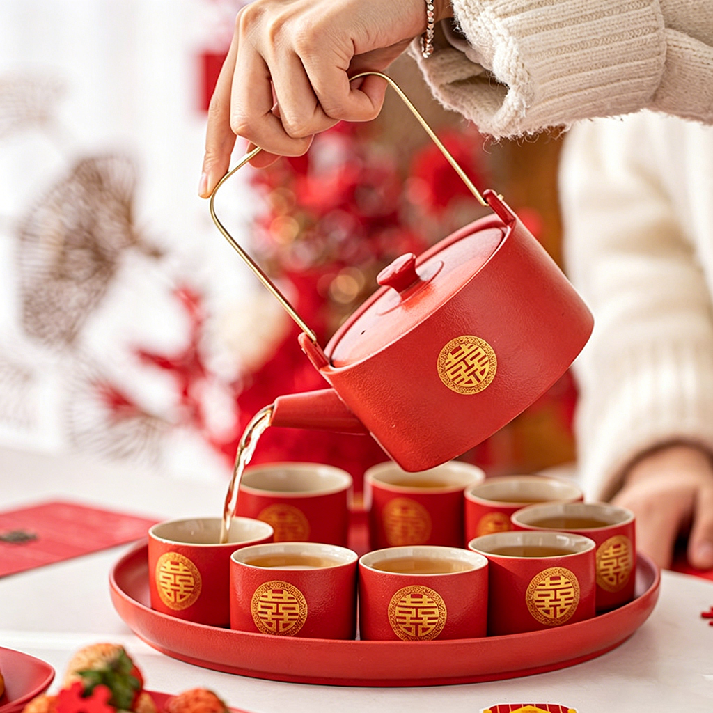 Double Happiness Ceramic Wedding Tea Set
