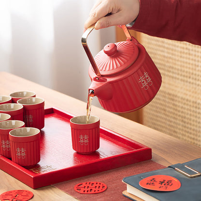 Striped Double Happiness Ceramic Wedding Tea Set