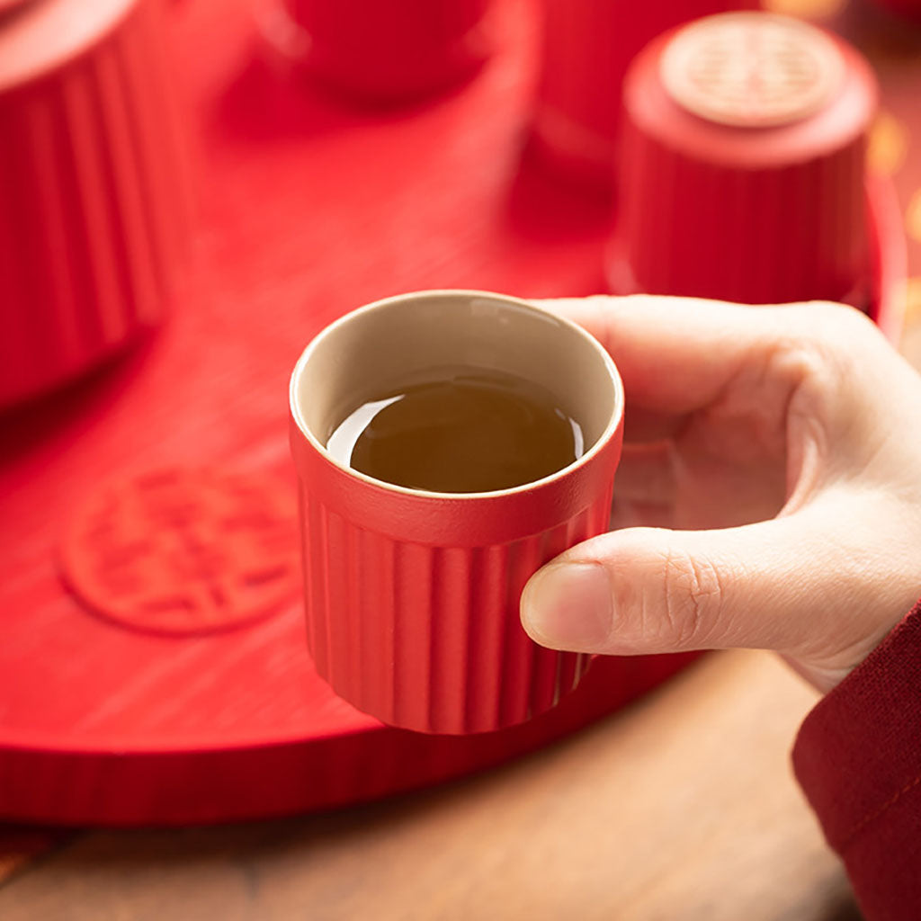 Striped Double Happiness Ceramic Wedding Tea Set