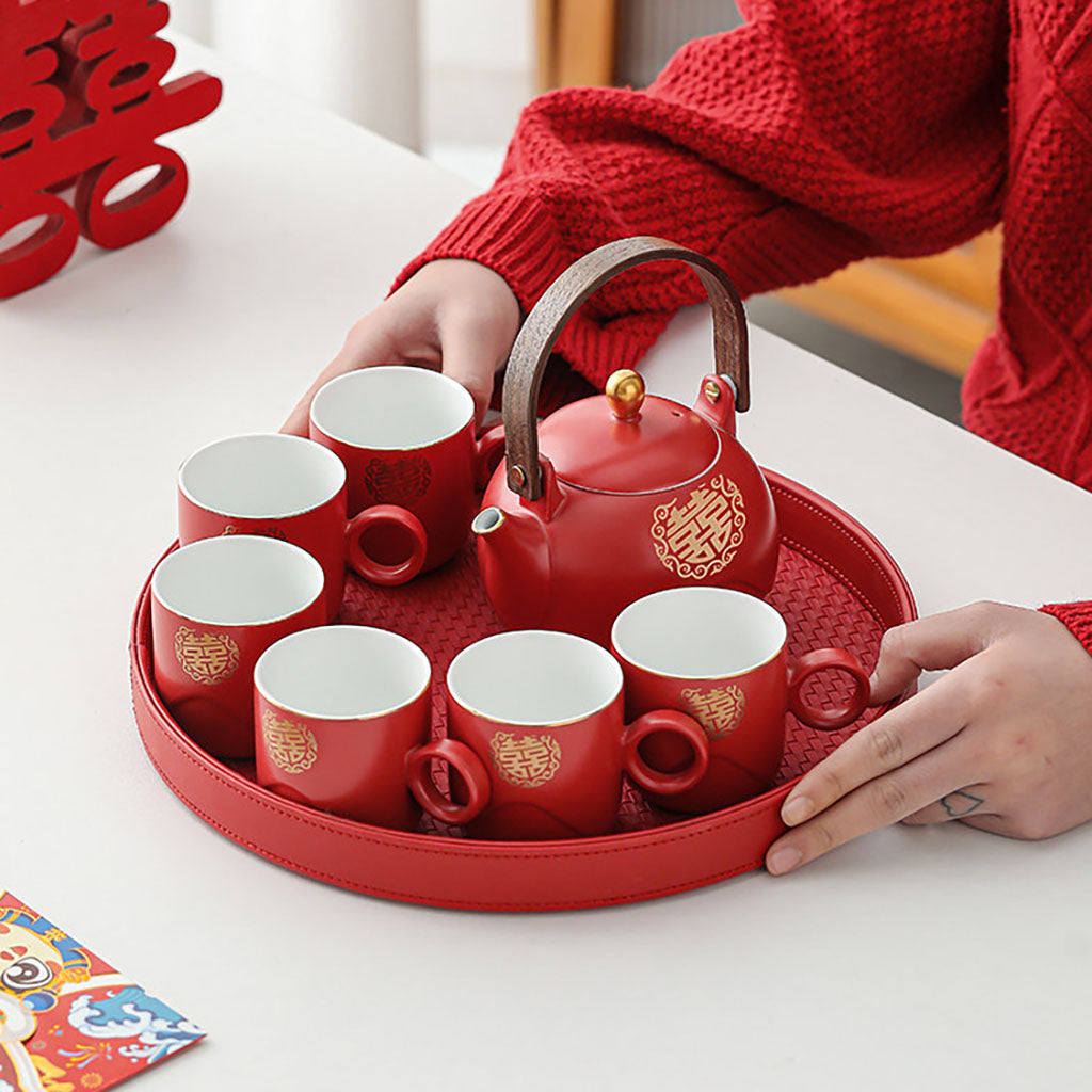 Golden Double Happiness Ceramic Wedding Tea Set