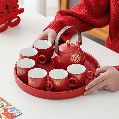 Golden Double Happiness Ceramic Wedding Tea Set
