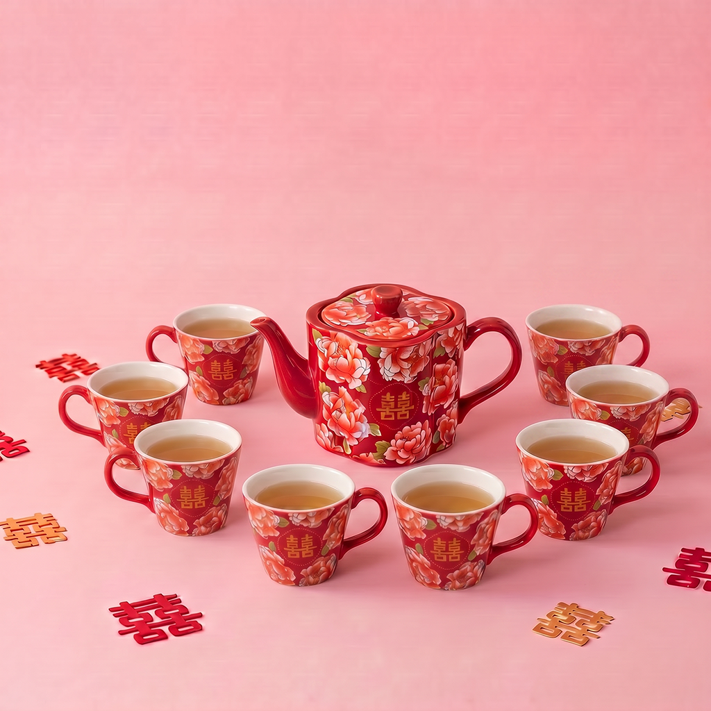 Peony Double Happiness Ceramic Wedding Tea Set