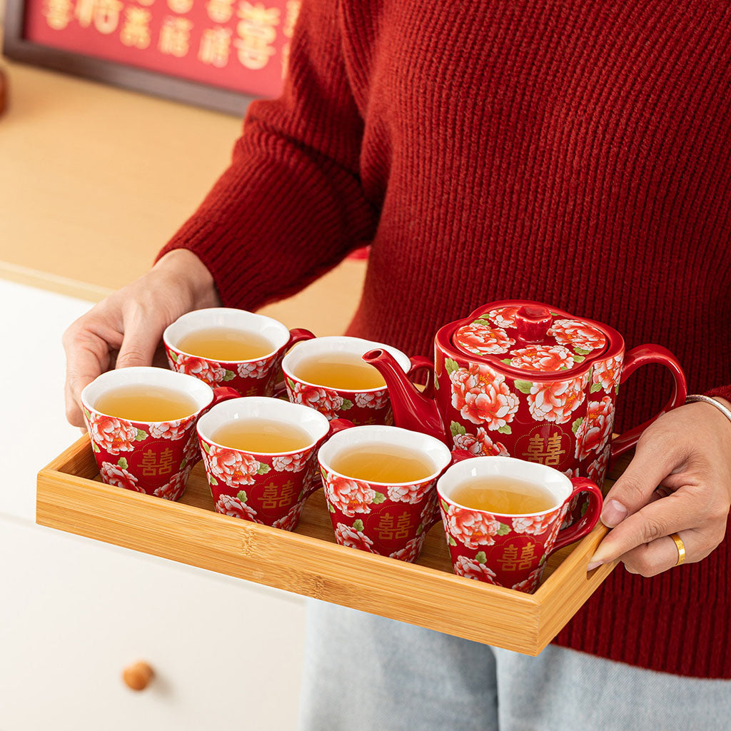 Peony Double Happiness Ceramic Wedding Tea Set