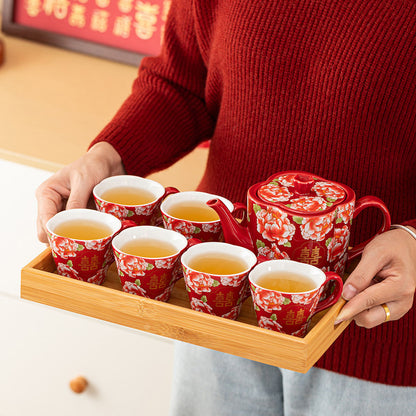 Peony Double Happiness Ceramic Wedding Tea Set
