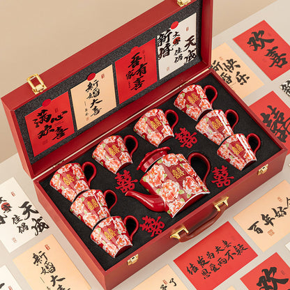 Peony Double Happiness Ceramic Wedding Tea Set
