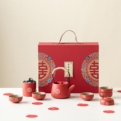 Red Double Happiness Ceramic Wedding Tea Set