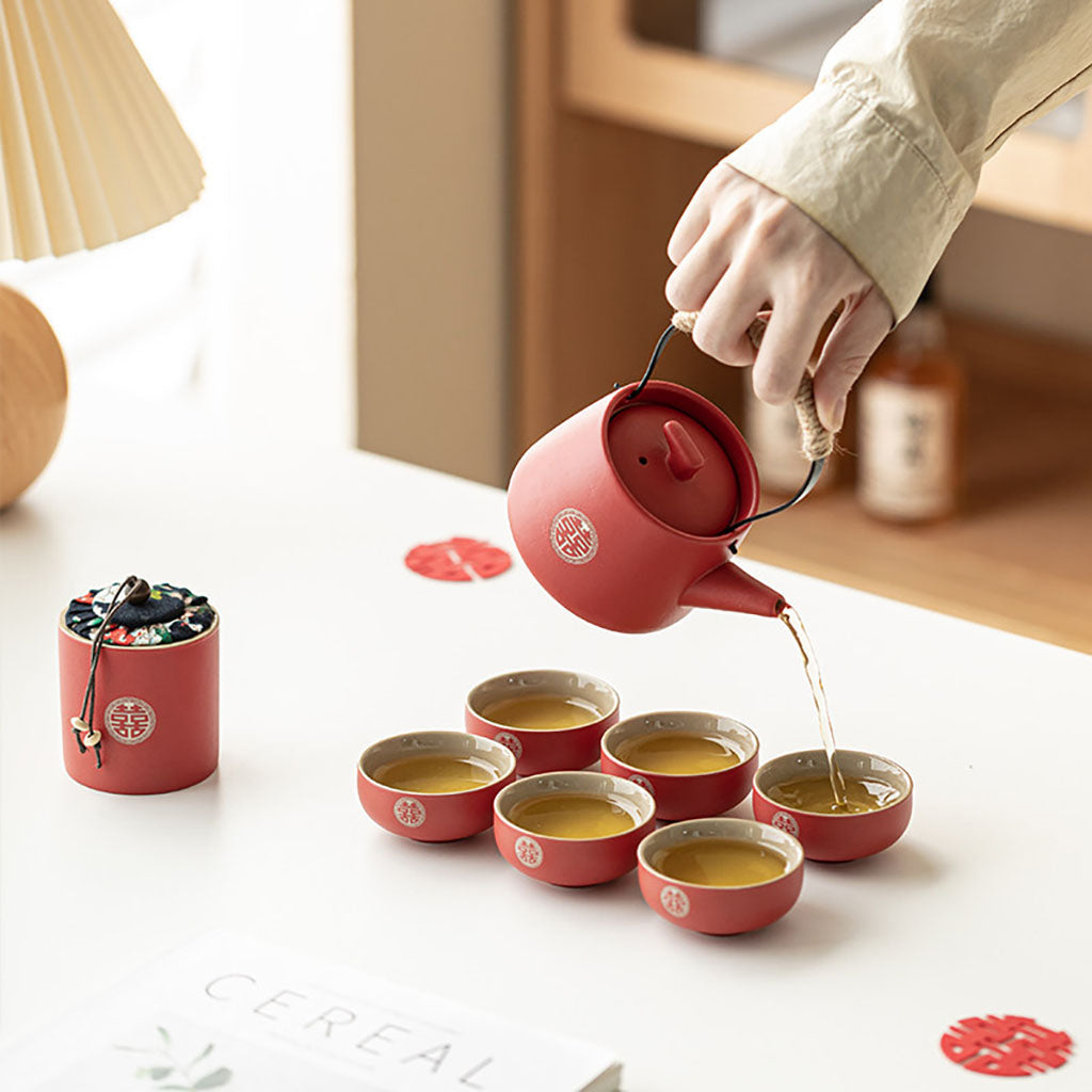 Red Double Happiness Ceramic Wedding Tea Set
