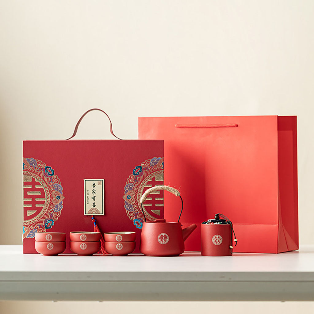 Red Double Happiness Ceramic Wedding Tea Set