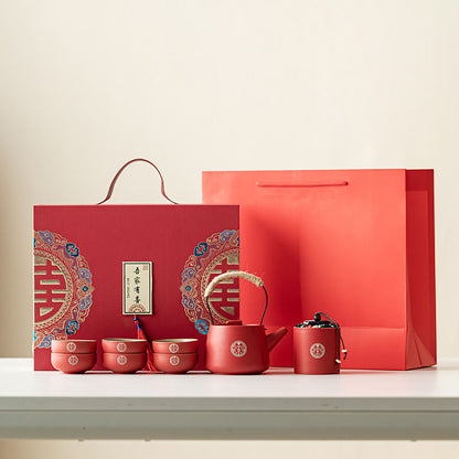 Red Double Happiness Ceramic Wedding Tea Set