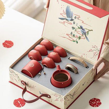 Red Double Happiness Ceramic Wedding Tea Set