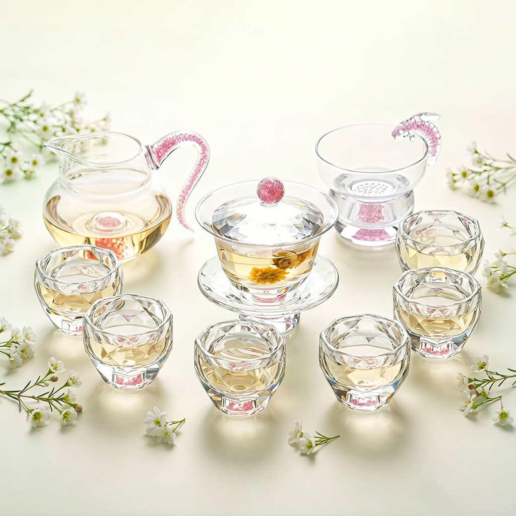 Pink Diamond Crystal Glass Gaiwan Tea Set
