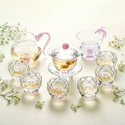 Pink Diamond Crystal Glass Gaiwan Tea Set