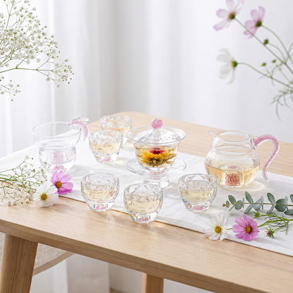 Pink Diamond Crystal Glass Gaiwan Tea Set