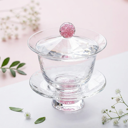 Pink Diamond Crystal Glass Gaiwan Tea Set