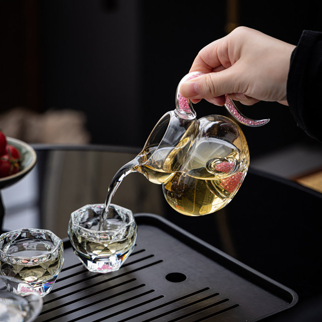 Pink Diamond Crystal Glass Gaiwan Tea Set