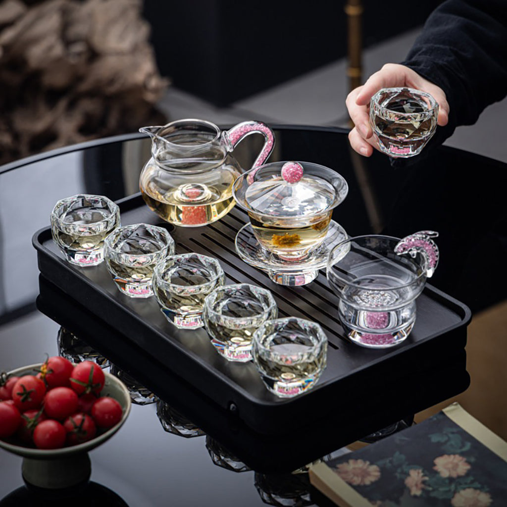 Pink Diamond Crystal Glass Gaiwan Tea Set