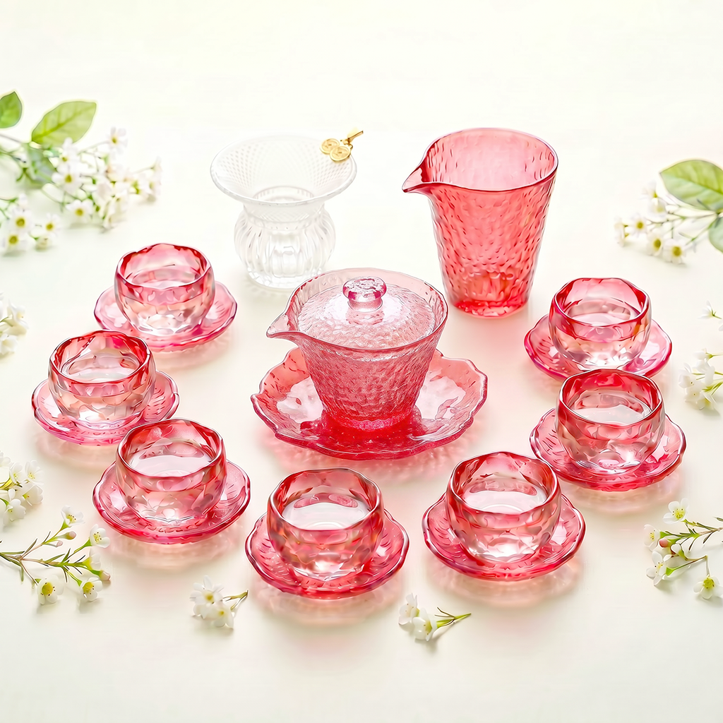 Pink Ice Crystal High Borosilicate Glass Tea Set