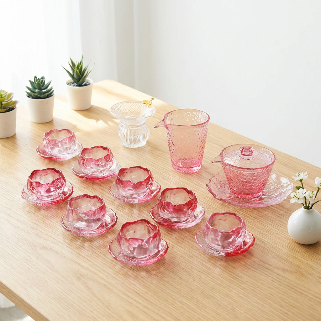 Pink Ice Crystal High Borosilicate Glass Tea Set