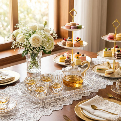 Gold Foil Diamond-Cut Crystal Glass Tea Set