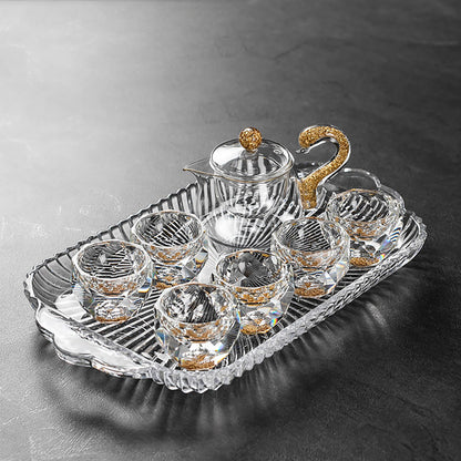Gold Foil Diamond-Cut Crystal Glass Tea Set