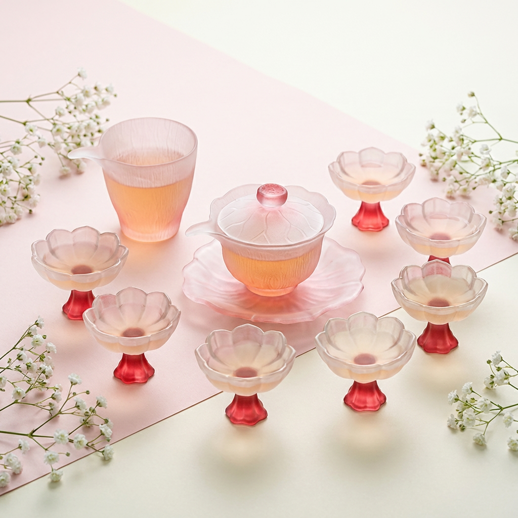 Pink Lotus Crystal Glass Tea Set