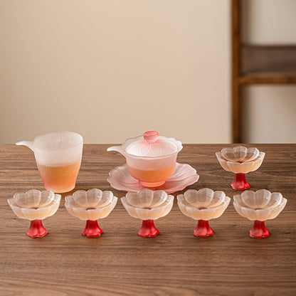 Pink Lotus Crystal Glass Tea Set