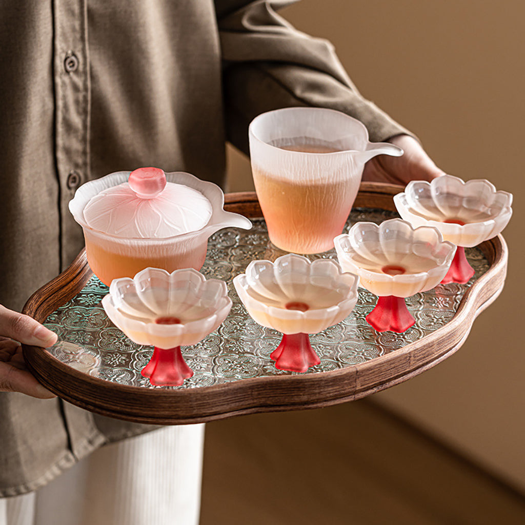Pink Lotus Crystal Glass Tea Set