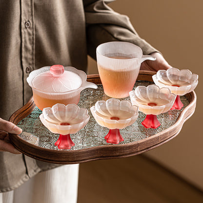 Pink Lotus Crystal Glass Tea Set
