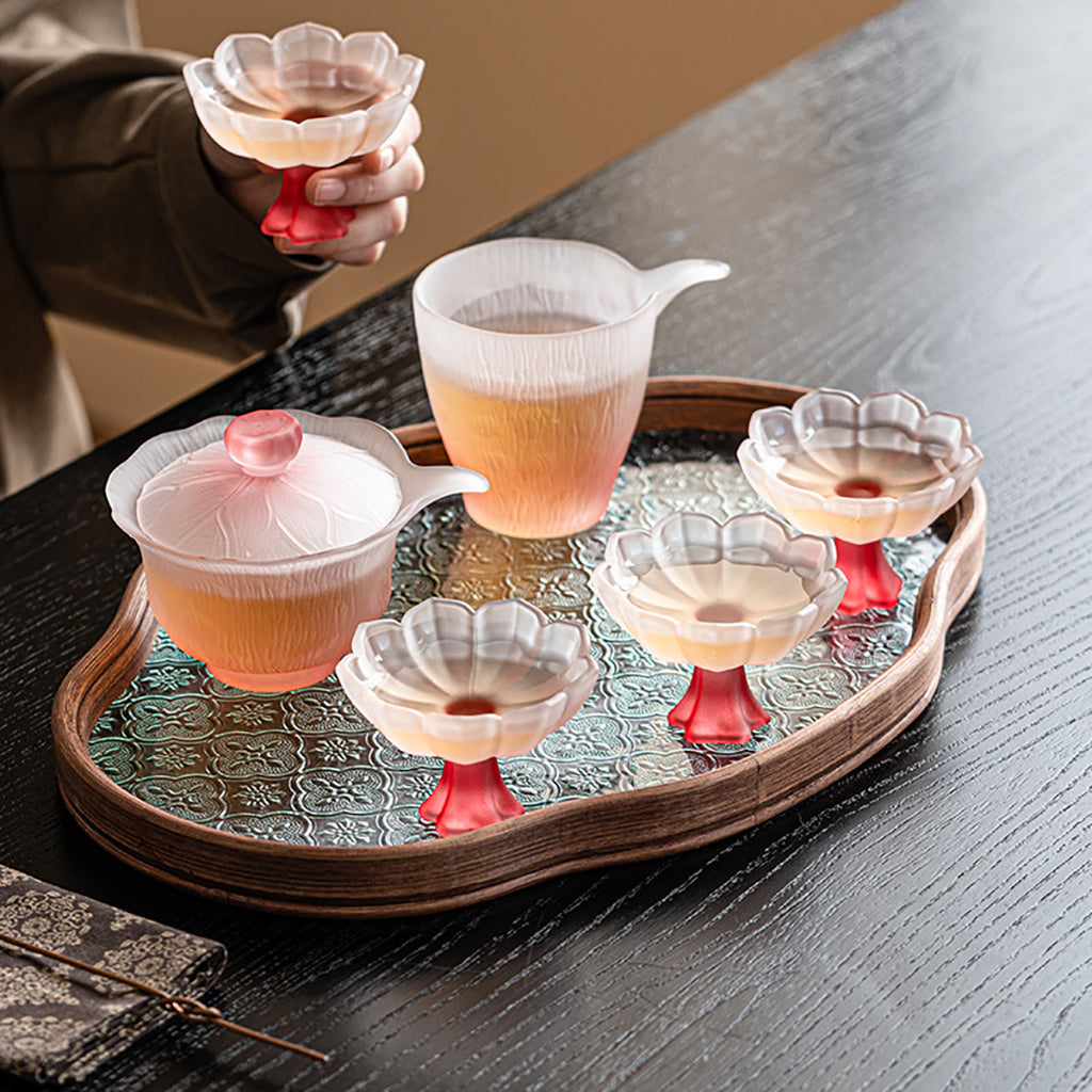 Pink Lotus Crystal Glass Tea Set