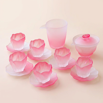 Cherry Blossom Pink Glass Tea Set