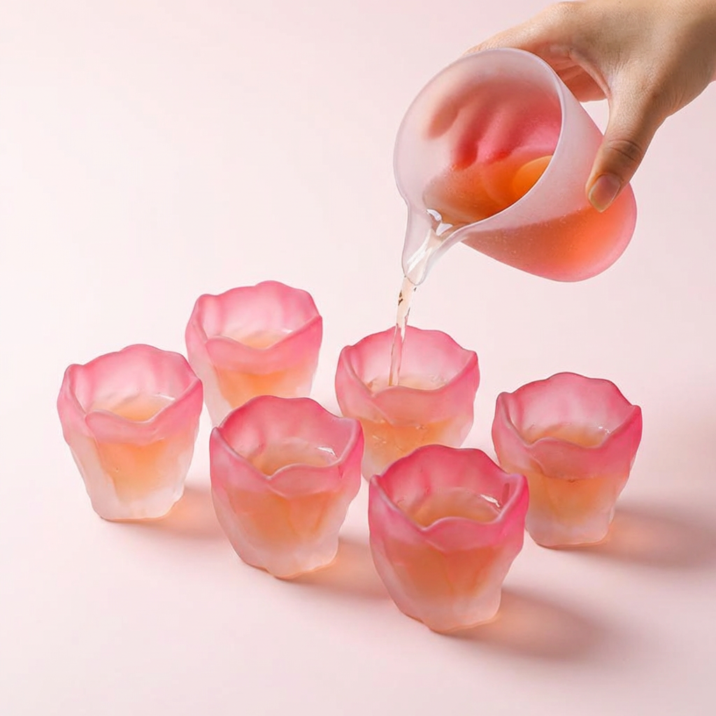 Cherry Blossom Pink Glass Tea Set