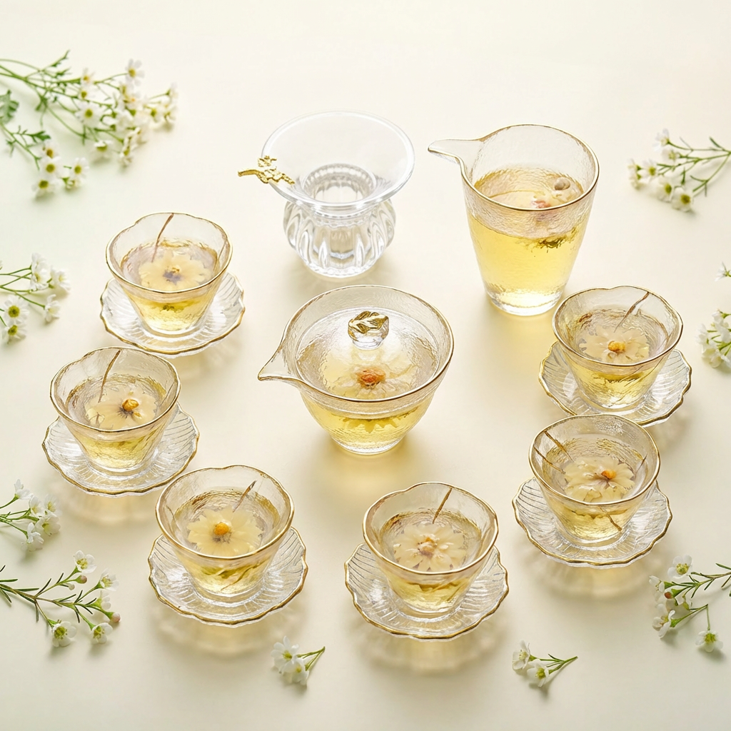 Plum Blossom Ice-Textured Glass Tea Set