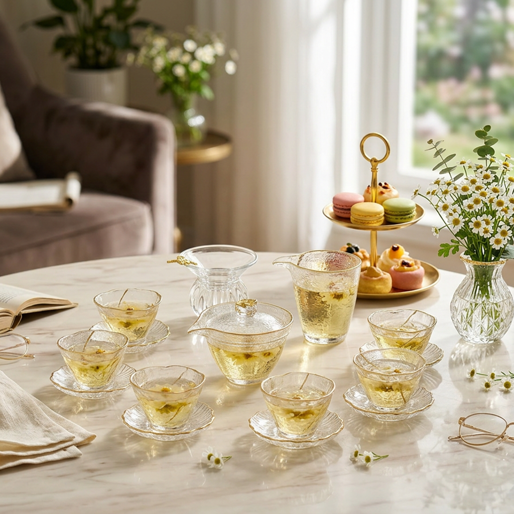 Plum Blossom Ice-Textured Glass Tea Set