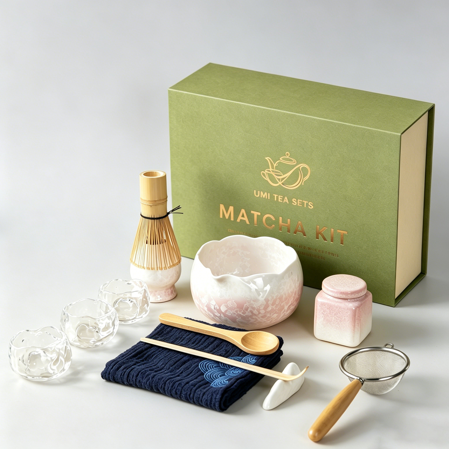 Crystalline Glaze Pink Flower Matcha Tea Set