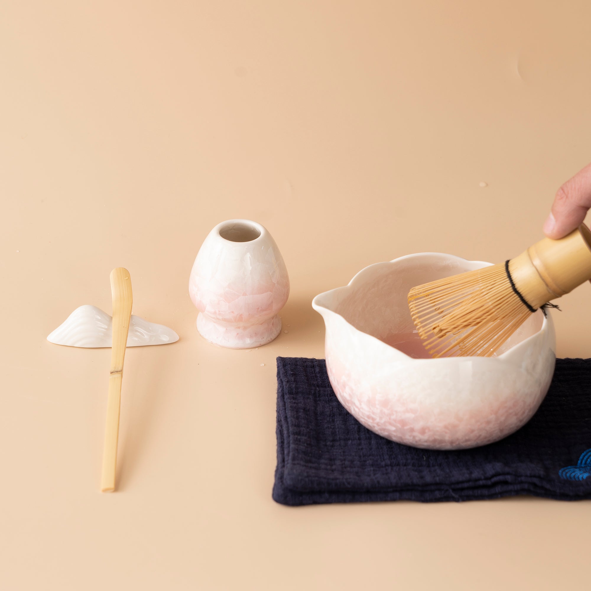 Crystalline Glaze Pink Flower Matcha Tea Set
