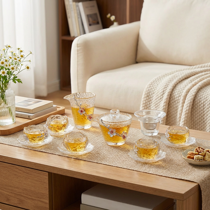 Silver Plum Blossom Glass Tea Set
