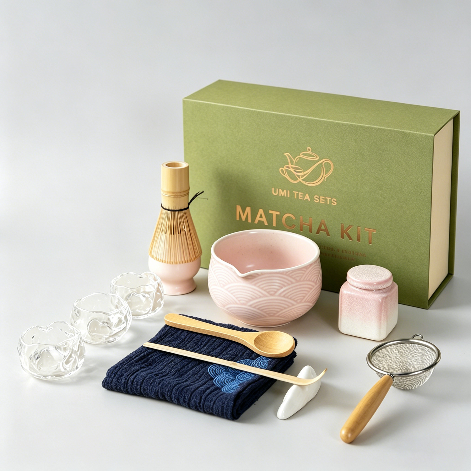 Japanese Pink Wave Ceramic Matcha Tea Set