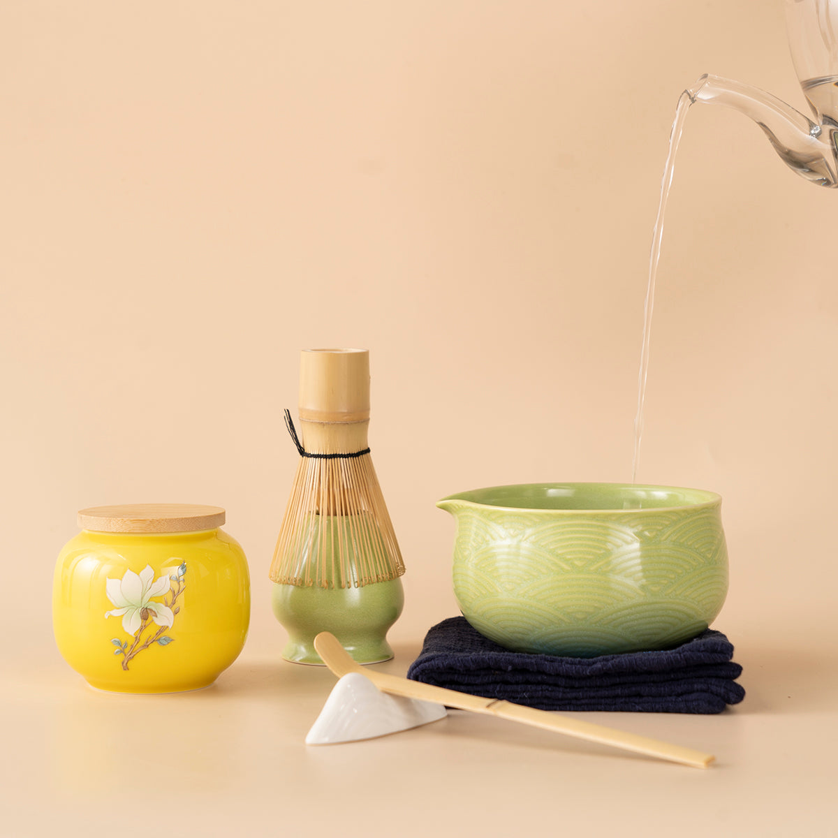 Japanese Pink Wave Ceramic Matcha Tea Set