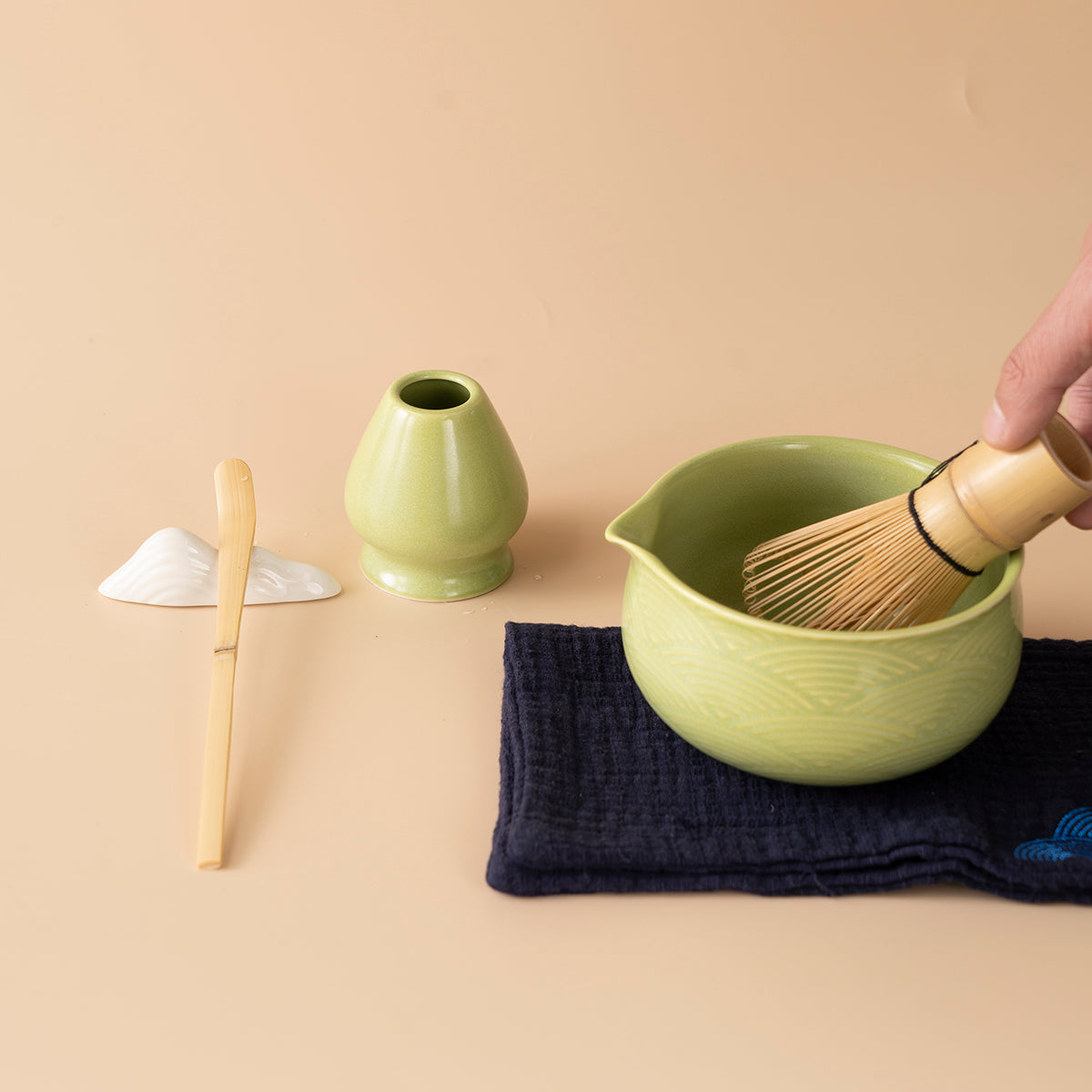Japanese Pink Wave Ceramic Matcha Tea Set