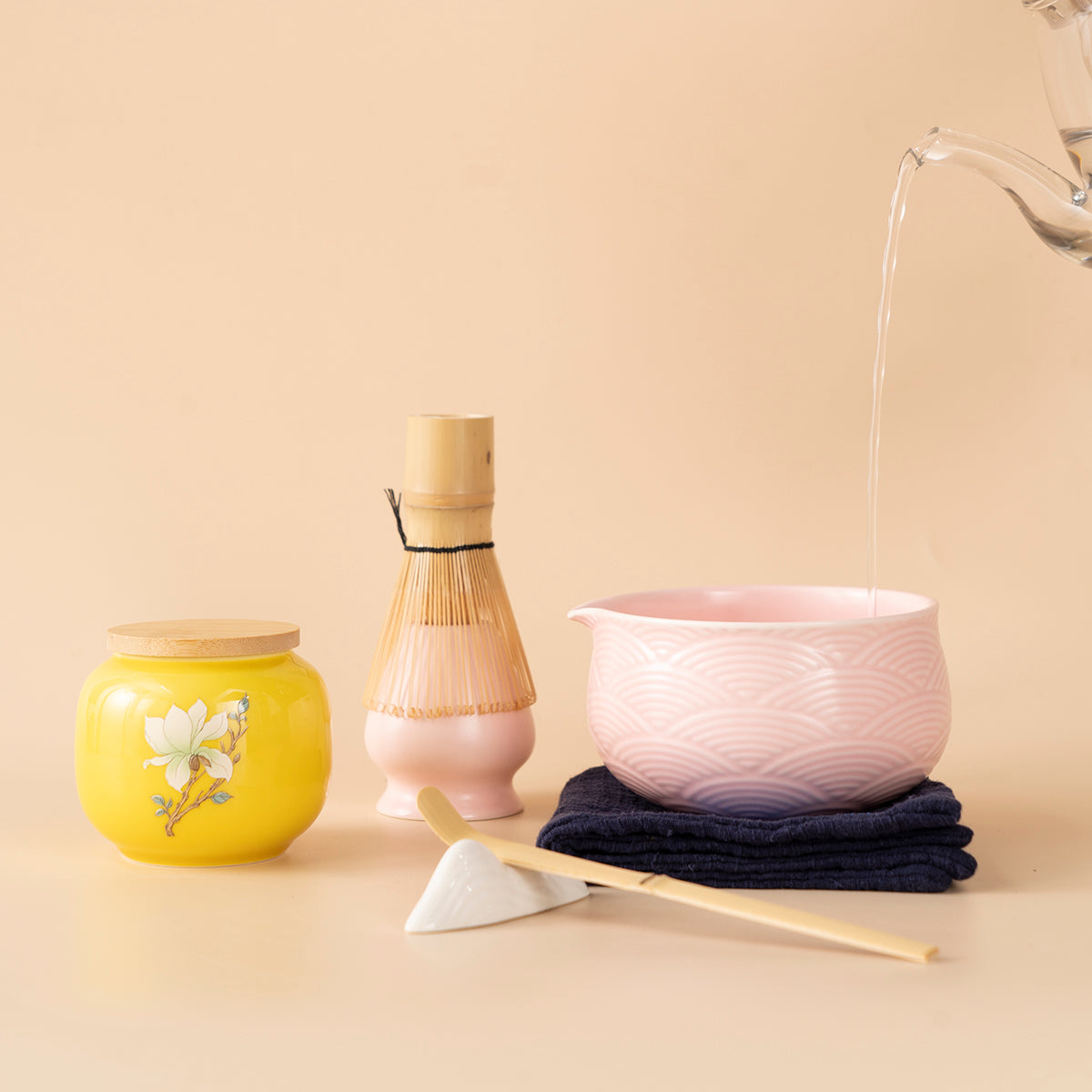 Japanese Pink Wave Ceramic Matcha Tea Set