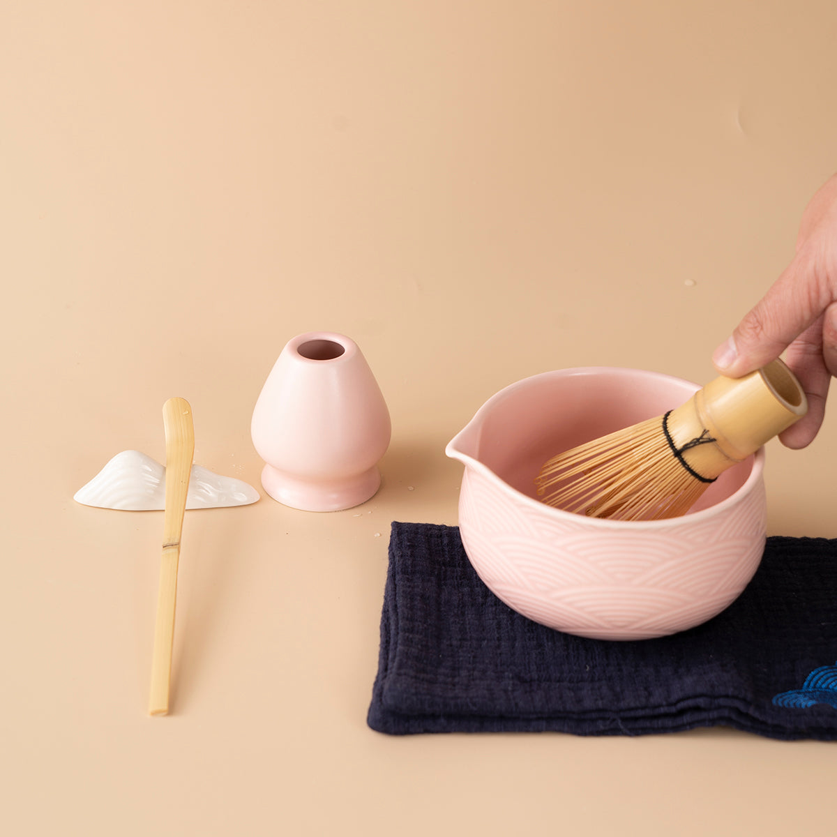 Japanese Pink Wave Ceramic Matcha Tea Set