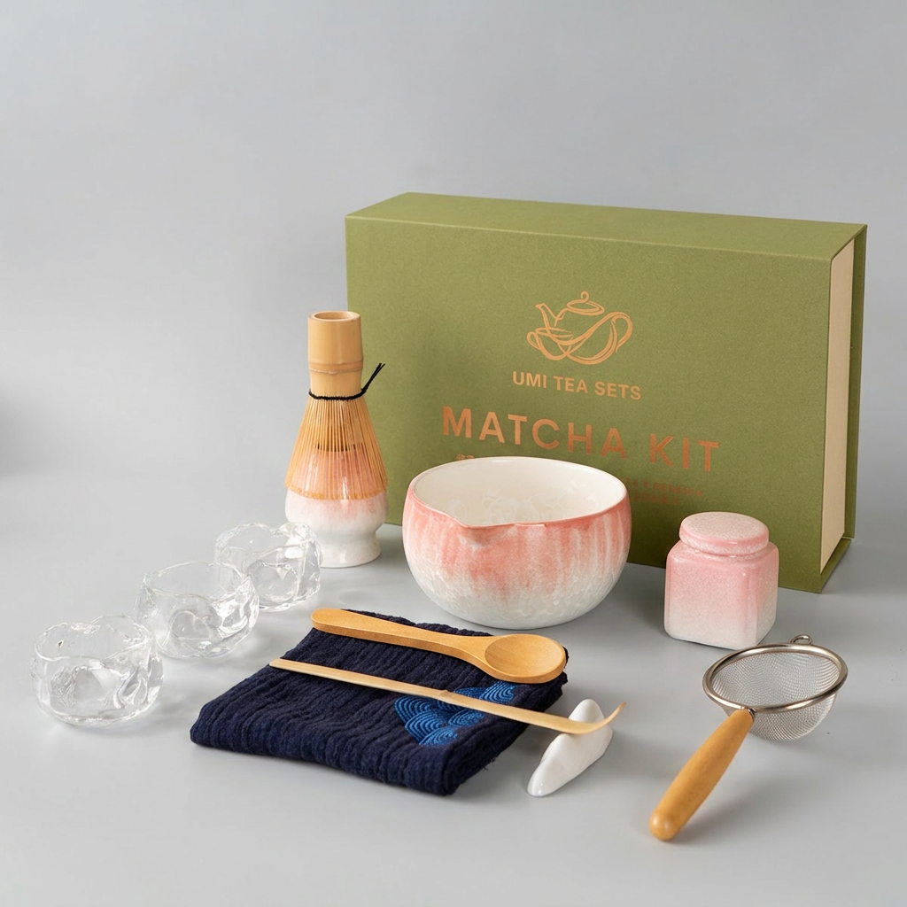 Crystalline Glaze Pink Gradient Matcha Tea Set