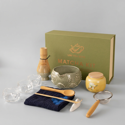 Japanese Celadon Flower Matcha Tea Set