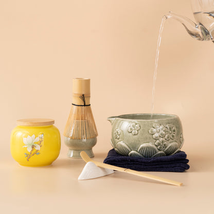 Japanese Celadon Flower Matcha Tea Set