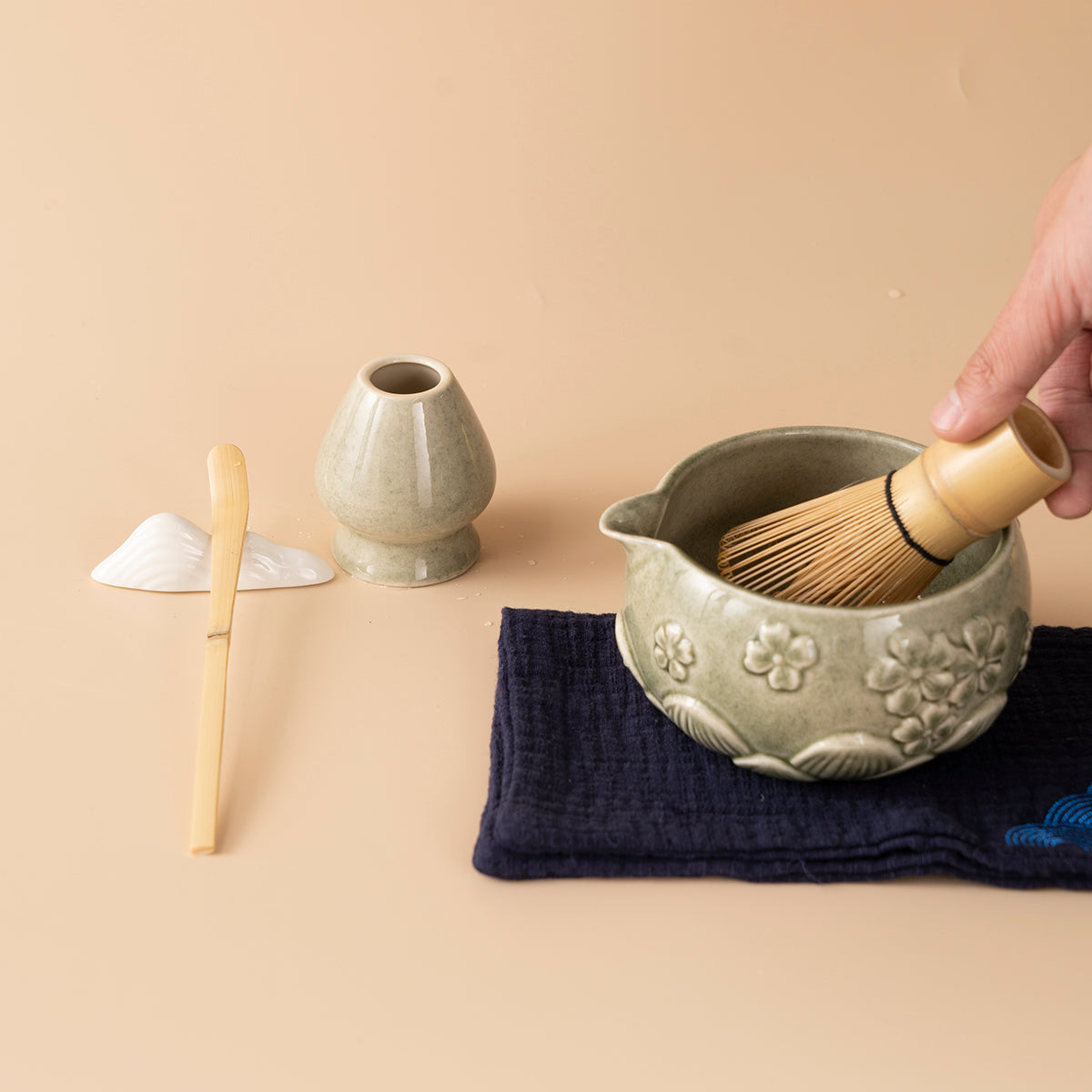 Japanese Celadon Flower Matcha Tea Set