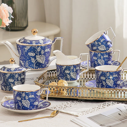 Vintage Blue Peony Porcelain Tea Set