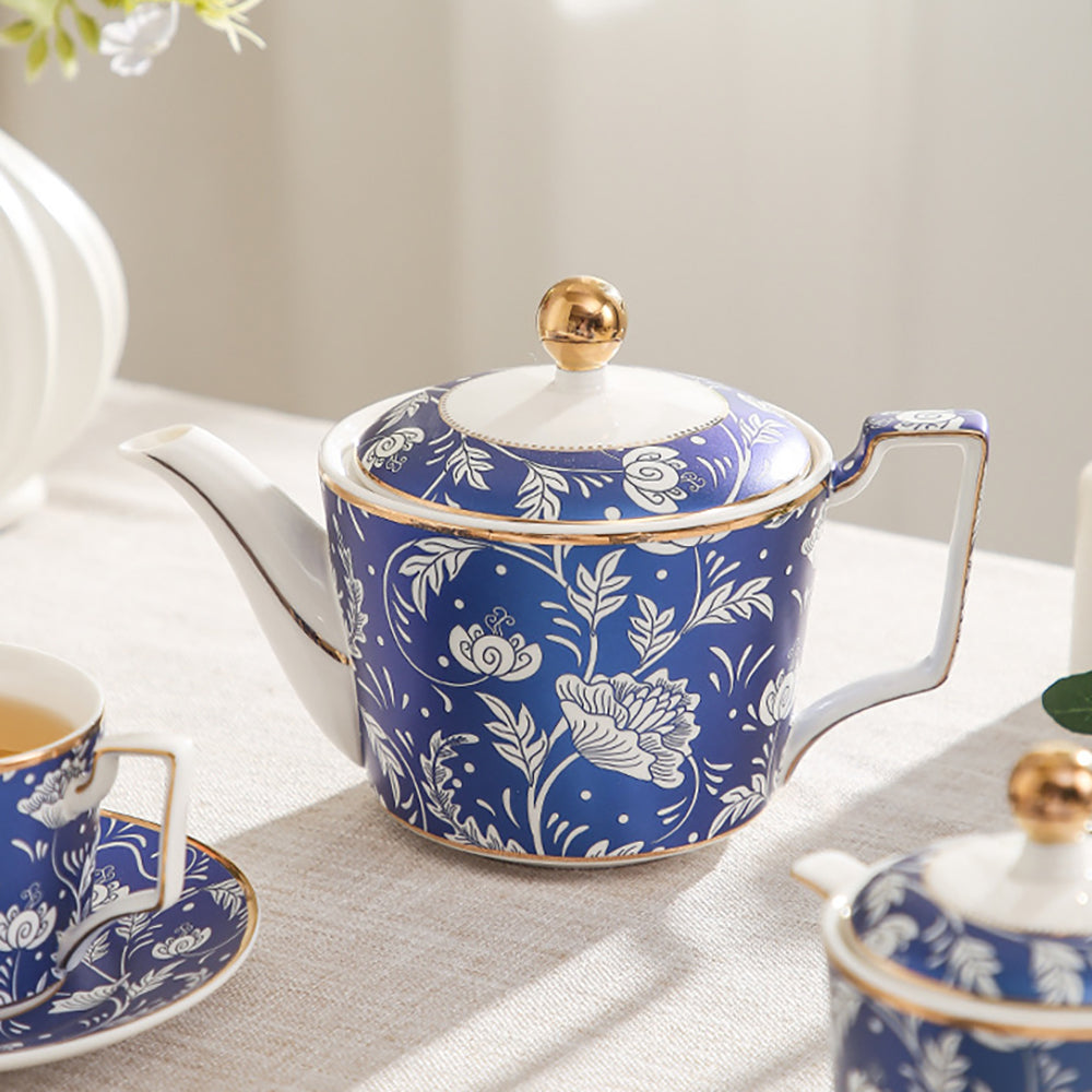 Vintage Blue Peony Porcelain Tea Set