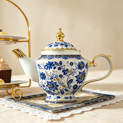 Blue-and-White Enamel Bone China Tea Set