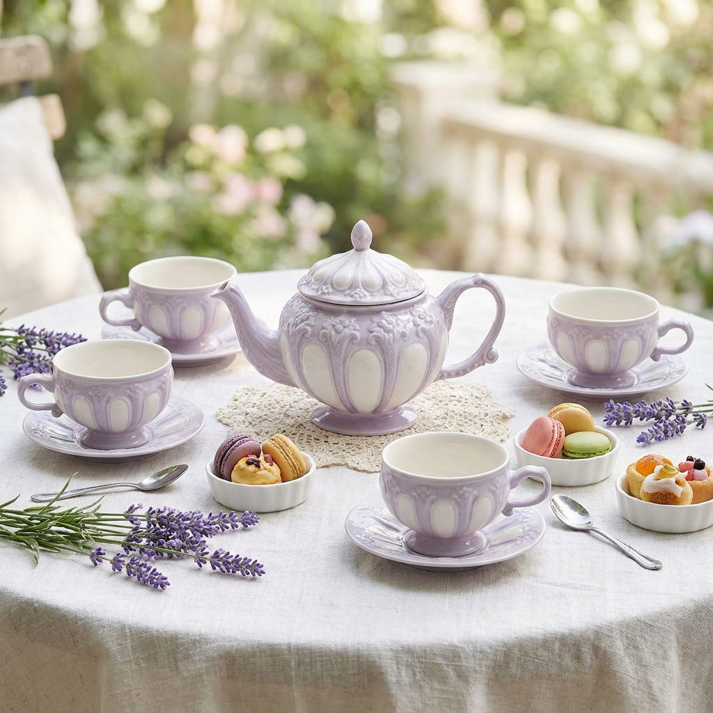 European Garden Lavender Purple Ceramic Tea Set